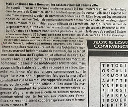 L’article « Mali : un Russe tué à Hombori, les soldats ripostent dans la ville » (L’Inter, 21 avril 2022)