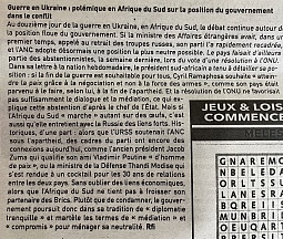 L’article « Guerre en Ukraine : polémique en Afrique du Sud sur la position du gouvernement dans le conflit » (L’Inter, 08 mars 2022)