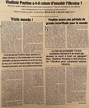 L’article « Rubrique « Regards croisés » Vladimir Poutine a-t-il raison d’envahir l’Ukraine? » (Fraternité Matin, 02 mars 2022)