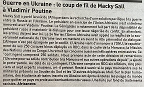 L’article « Guerre en Ukraine : le coup de fil de Macky Sall à Vladimir Poutine » (L’Inter, 10 mars 2022)