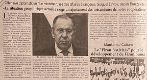 L’article « Offensive diplomatique / Le ministre russe des affaires étrangères, Sergueï Lavrov, depuis Brazzaville : « La situation géopolitique actuelle exige un ajustement des mécanismes de notre coopération » (Le Panafricain, 26 juillet 2022)