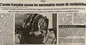 L’article « L’armée française accuse les mercenaires russes de manipulation » (L’Inter, 25 avril 2022)