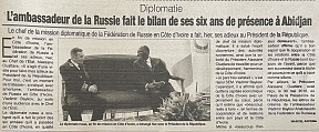L’article « L’Ambassadeur de la Russie fait le bilan de ses six ans de présence à Abidjan » (Fraternité Matin, 13 mai 2022)