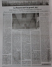 L’article « La Russie sort le grand jeu. SEM Vladimir Baykov (Ambas-sadeur de Russie) : « Tout est prévu pour que le séjour des supporters soit confortable » » (L’inter, 13 juin 2018)