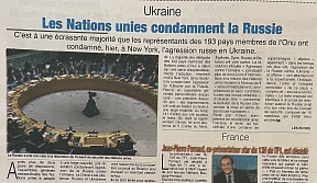 L’article « Rubrique « Ukraine / Les nations Unies condamnent la Russie » (Fraternité Matin, 03 mars 2022)