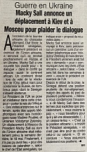 L’article « Guerre en Ukraine / Macky Sall annonce un déplacement à Kiev et à Moscou pour plaider le dialogue » (Fraternité Matin, 24 mai 2022)