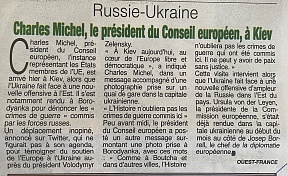 L’article « Russie-Ukraine : Charles Michel, le président du Conseil Européen, à Kiev » (Fraternité Matin, 21 avril 2022)