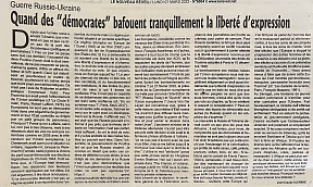 L’article « Guerre Russie-Ukraine / Quand des « démocrates » bafouent tranquillement la liberté d’expression» (Nouveau Réveil, 07 mars 2022)