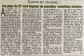 L’article « Guerre en Ukraine / Les pays du G7 vont imposer de nouvelles « sanctions sévères » (Fraternité Matin, 05 mars 2022)
