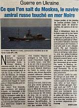 L’article « Guerre en Ukraine / Ce que l’on sait du Moskva, le navire amiral touché en mer Noire » (Fraternité Matin, 15 avril 2022)