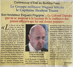 L’article « Contrecoup d’Etat au Burkina Faso / Le Groupe militaire Wagner félicite le Capitaine Ibrahim Traoré » (Le Panafricain, 06 octobre 2022)