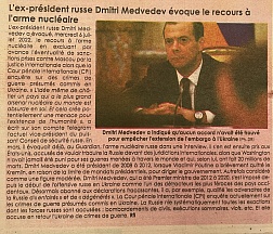 L’article « L’ex-président russe Dmitri Medvedev évoque le recours à l’arme nucléaire » (L’Inter, 07 juillet 2022)