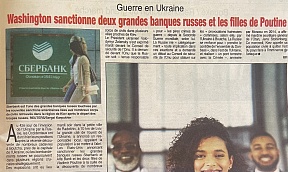 L’article « Guerre en Ukraine: Washington sanctionne deux grands banques russes et les filles de Poutine » (Fraternité Matin, 07 avril 2022)