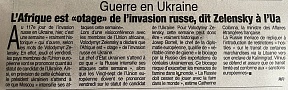L’article « Guerre en Ukraine : L’Afrique est « otage » de l’invasion russe, dit Zelensky à l’UA » (Fraternité Matin, 21 juin 2022)