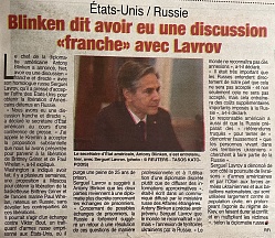 L’article « Etats-Unis / Russie : Blinken dit avoir une discussion « franche » avec Lavrov » (Fraternité Matin, 30-31 juillet 2022)