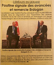 L’article « Céréales en Ukraine / Poutine signale des avancées et remercie Erdogan » (L’Inter, 20 juillet 2022)