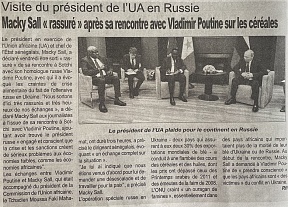 L’article « Visite de président de l’UA en Russie / Macky Sall « rassuré » après sa rencontre avec Vladimir Poutine » (Le Matin, 04 juin 2022)