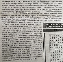 L’article « Selon le patron de la CIA, la Russie n’aurait pas l’intention d’utiliser l’arme nucléaire » (L’Inter, 09 mai 2022)