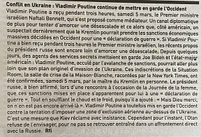 L’article « Conflit en Ukraine : Vladimir Poutine continue de mettre en garde l’Occident » (Le Matin, 07 mars 2022)