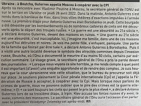 L’article « Ukraine : à Boutcha, Guterres appelle Moscou à coopérer avec la CPI » (L’Inter, 29 avril 2022)