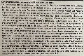 L’article « Le Cameroun signe un accord militaire avec la Russie » (L’Inter, 21 avril 2022)